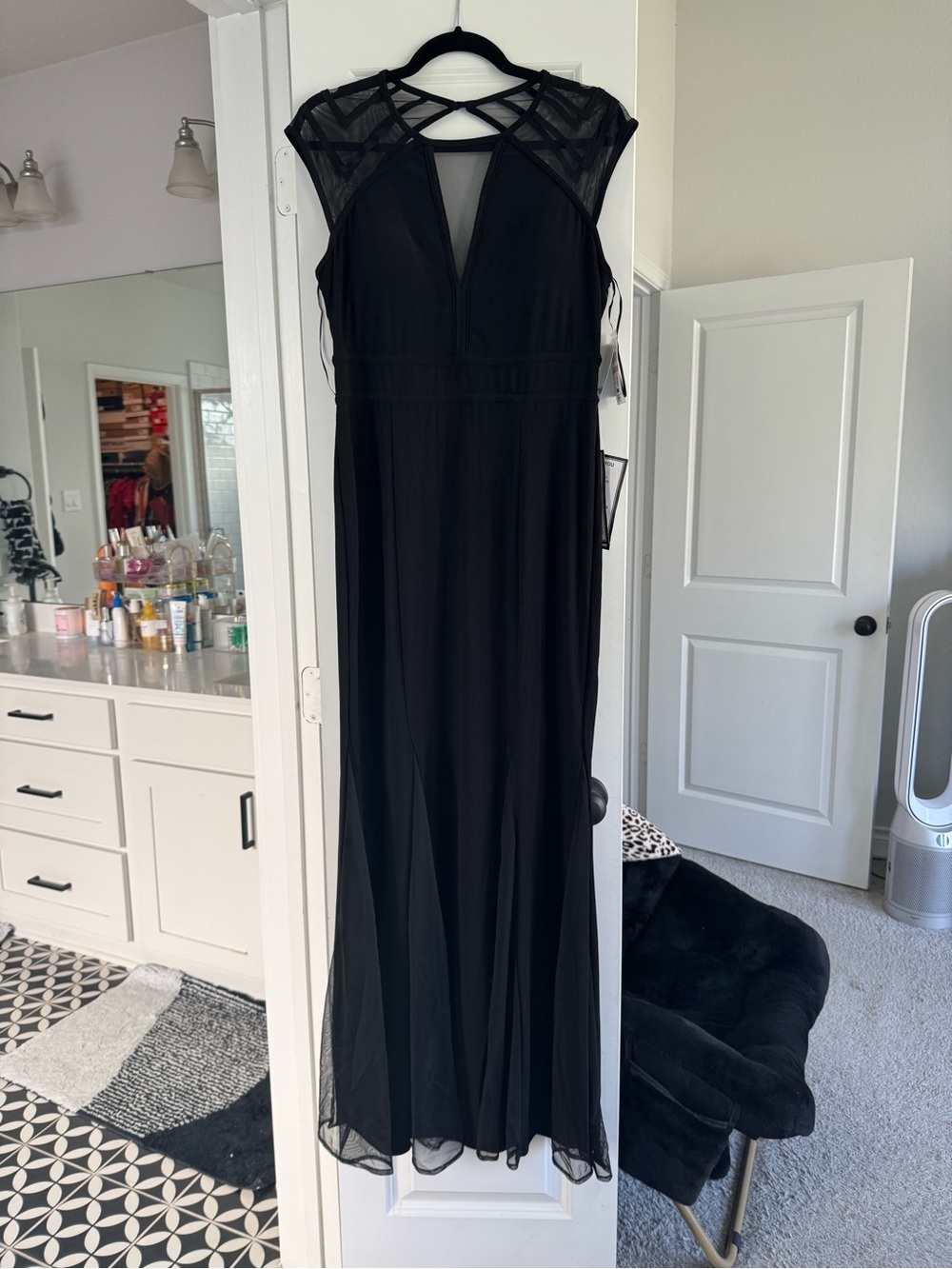 Macy's Black Mesh Yoke Evening Dress
